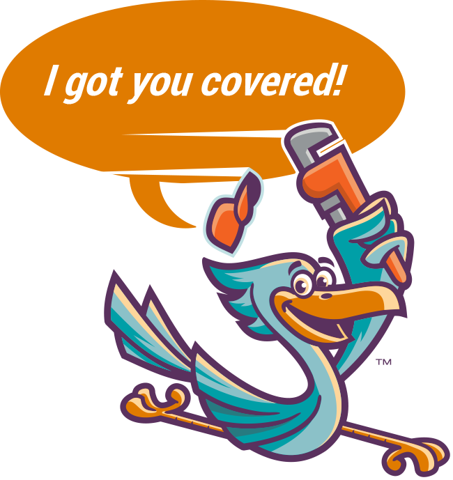 roadrunner mascot with a speech bubble that says "I got you covered"